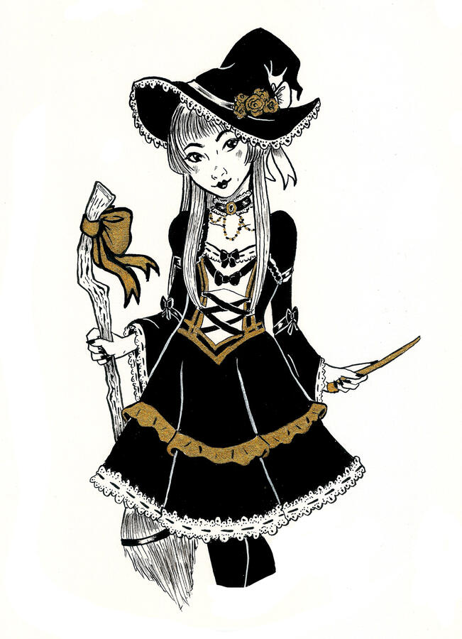 "Gothic Lolita Witch" - ink drawing, available as prints