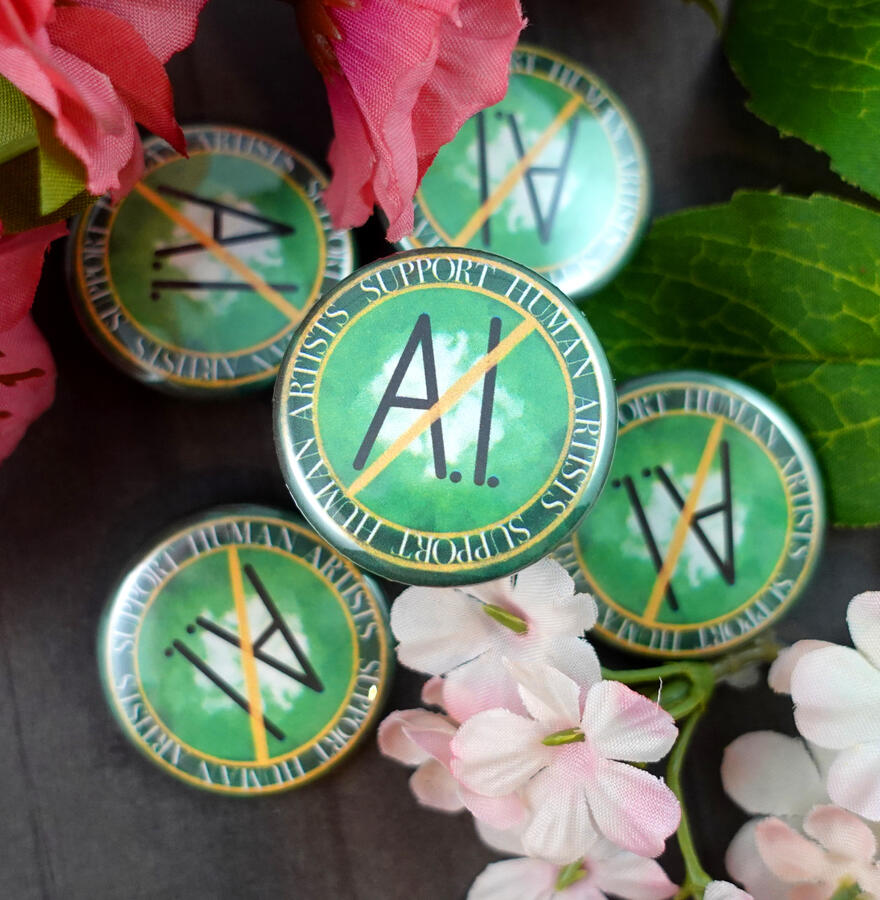 "Support Human Artists, Anti-AI" - pinback button
