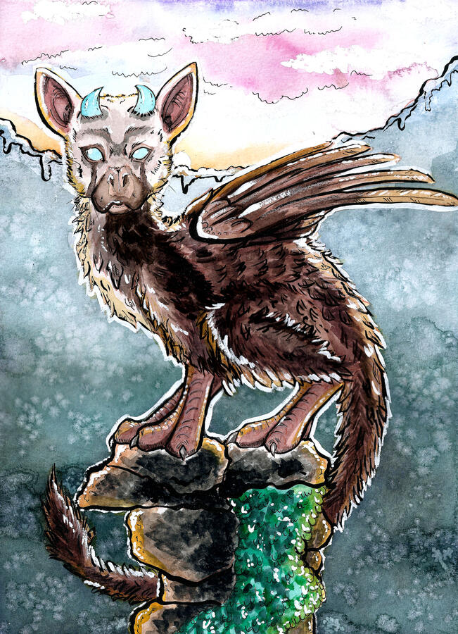"Trico" - watercolor mixed media painting, available as large and small prints